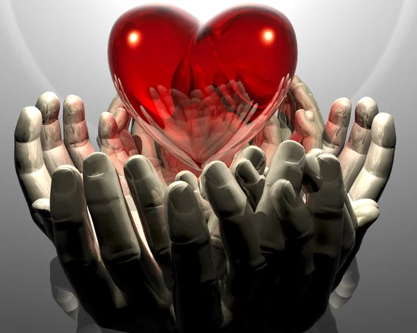 Coração em mãos em um cinza — Fotografia de Stock