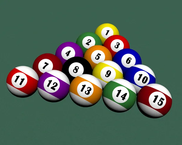 Femton pool biljardbollar — Stockfoto