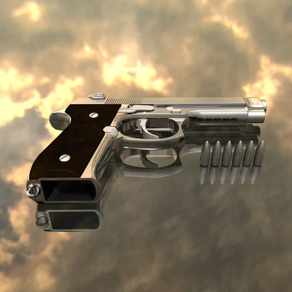 Primer plano de la pistola con balas — Foto de Stock