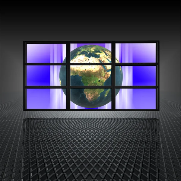 Videowand mit Erde auf den Bildschirmen — Stockfoto