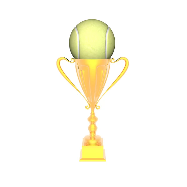 Copa trofeo con pelota de tenis aislada en un blanco — Foto de Stock