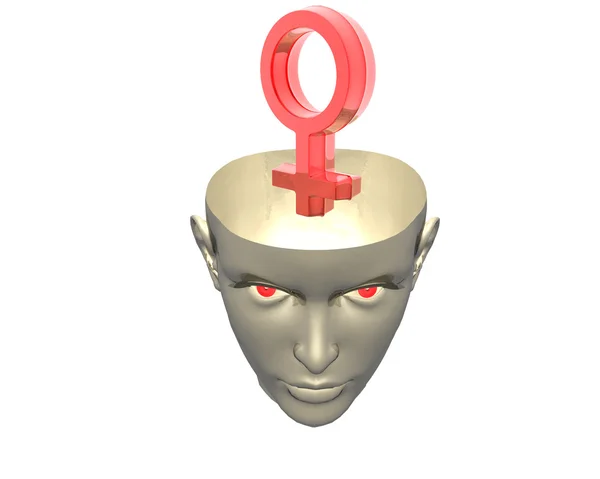 Červený symbol tomto Venuše v hlavě dívka — Stock fotografie