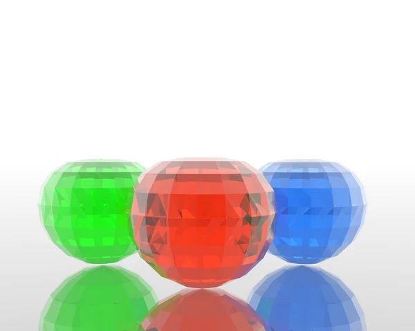 Diamante colorato sfere di vetro con riflesso — Foto Stock