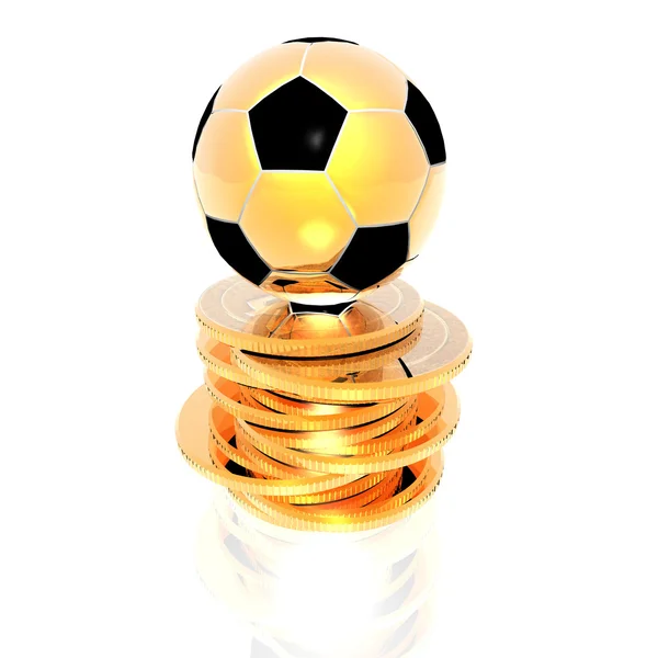 Balón de fútbol 3d en monedas de oro — Foto de Stock