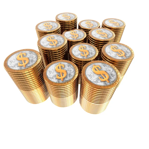 Monete in dollari isolate su una moneta bianca — Foto Stock