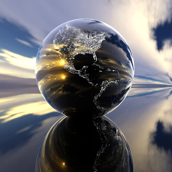 Модель Земли с отражением на фоне — стоковое фото