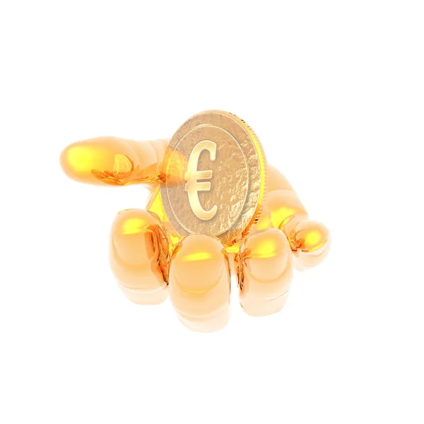 Рука с золотым знаком валюты — стоковое фото