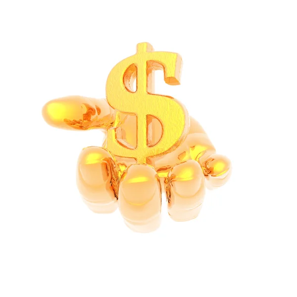 Mão com um sinal de moeda dourada — Fotografia de Stock