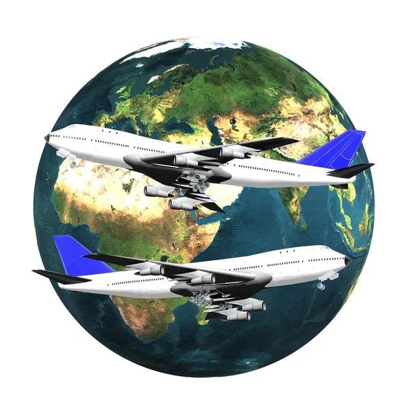 Airliner with earth — Stock Photo, Image