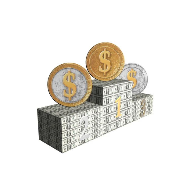 Podium with siver and golden coins — Stock Photo, Image