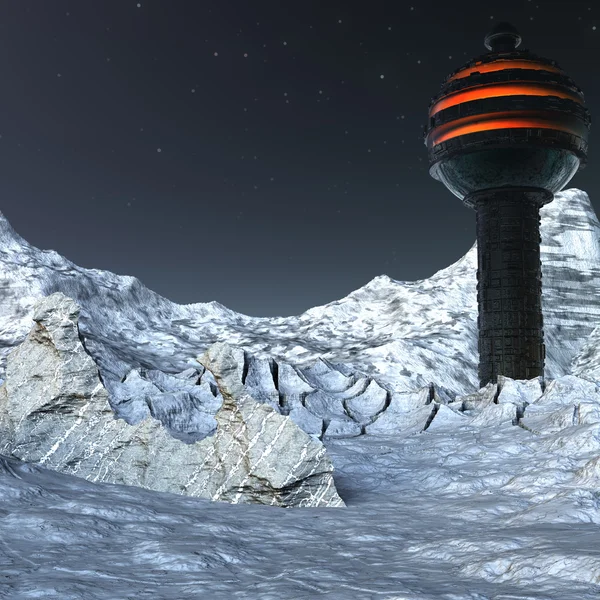 私たちは雪の風景と月面基地 — ストック写真