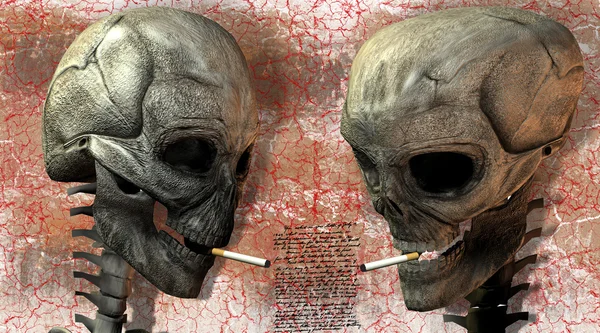 Due teschi 3D con sigaretta — Foto Stock