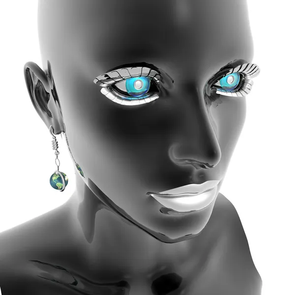 Черная кибер-девушка портрет изолирован на белом — стоковое фото