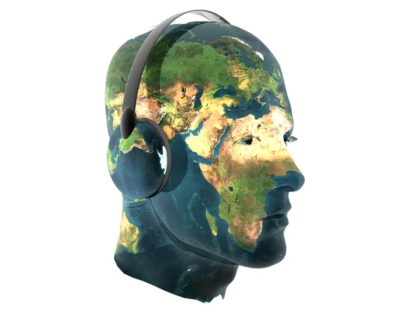 Visage texturé homme 3D avec casque — Photo