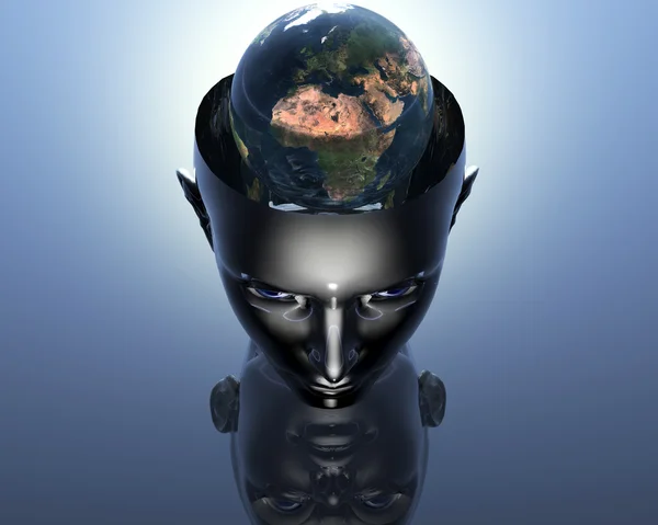 3D γης στο 3d κορίτσι κεφάλι — Φωτογραφία Αρχείου