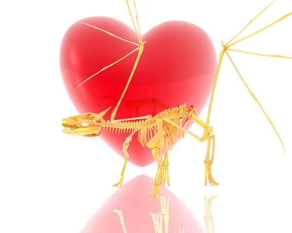 3D dragon ward en röd 3d hjärtat bakgrund — Stockfoto