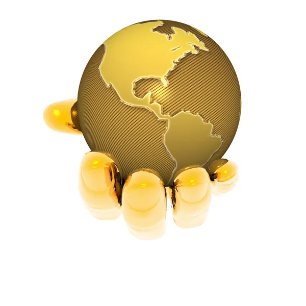 3D earth in bright hand isolated on a white — Stock Photo, Image
