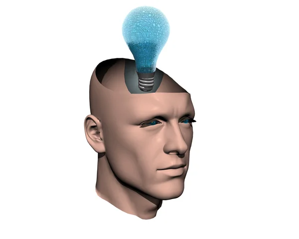 Homens 3D rachado cabeça com lâmpada — Fotografia de Stock
