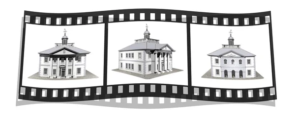 Film with 3 images of house model isolated on a white — Stock Photo, Image