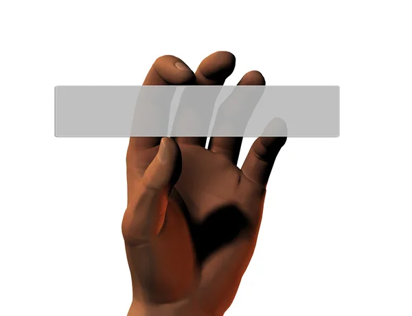 Hand with glass sticker — Stock Photo, Image