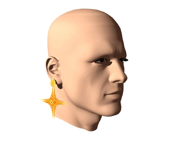 3D men textured head with golden earring — Stock Photo, Image