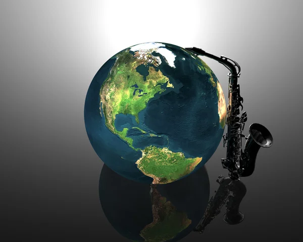Earth and saxaphone — Stock Photo, Image