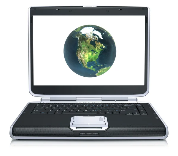 Μοντέλο της γης στην laptop οθόνη — Φωτογραφία Αρχείου