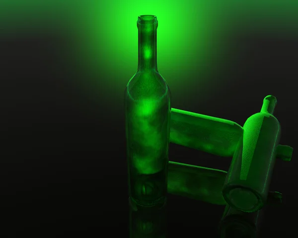 3d 绿色葡萄酒瓶 — 图库照片