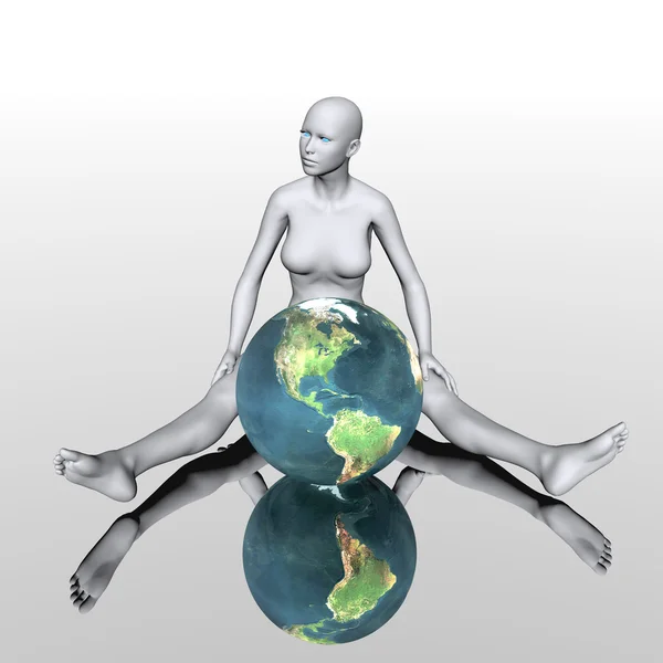 3d nackte Mädchen mit Erde — Stockfoto