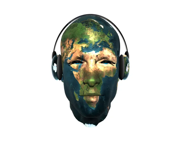 3D мужчины текстурированное лицо с наушниками — стоковое фото
