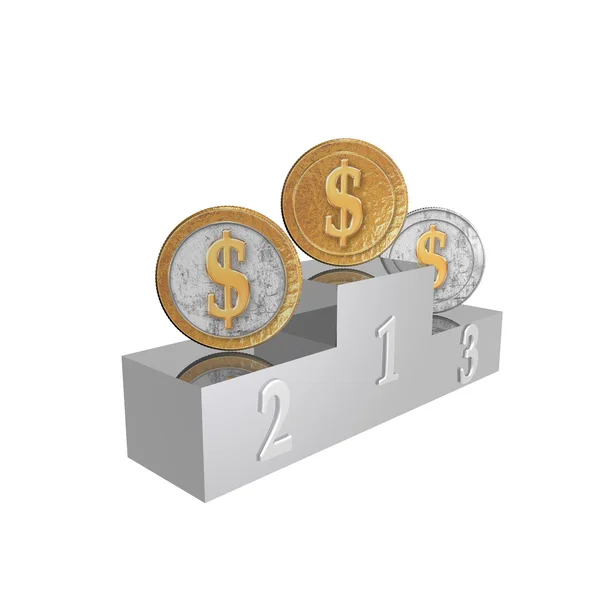 Podium with siver and golden coins — Stock Photo, Image