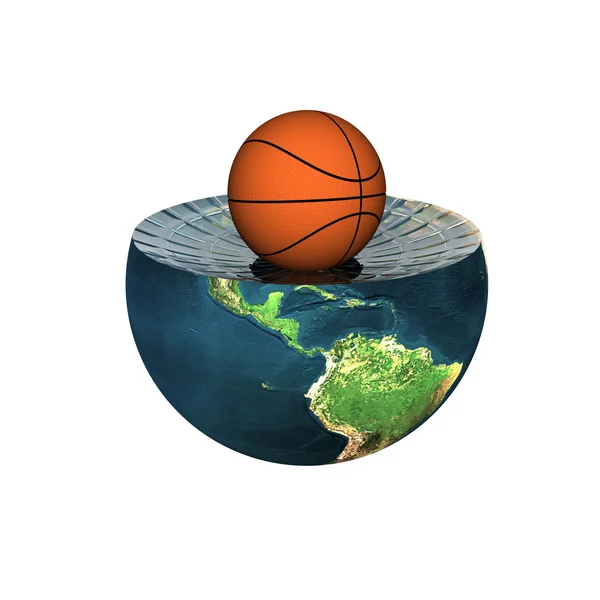 Bola de basquete no hemisfério terrestre isolada em um branco — Fotografia de Stock