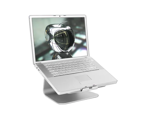 Laptop mit Metallapfel — Stockfoto