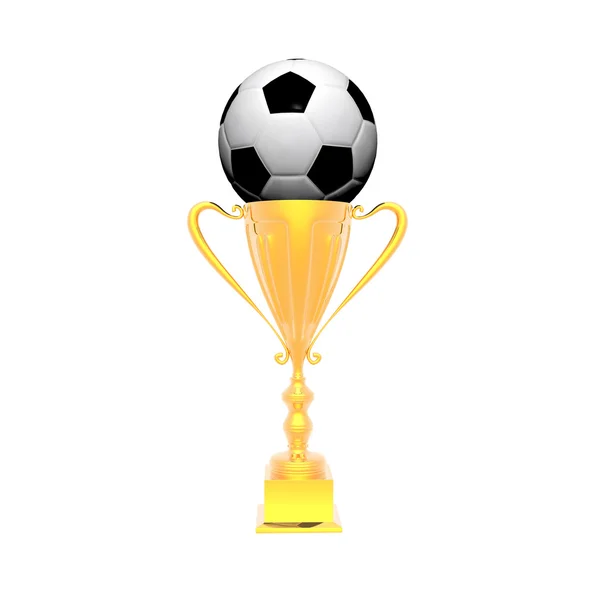 Coupe trophée avec ballon de football isolé sur un blanc — Photo
