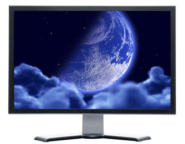 Monitor with Lunar sky — Stock Photo, Image