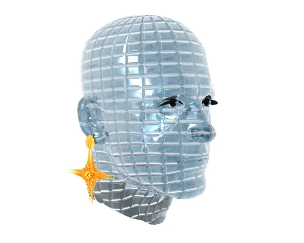 Férfi 3D-s texturált fej, arany fülbevaló — Stock Fotó