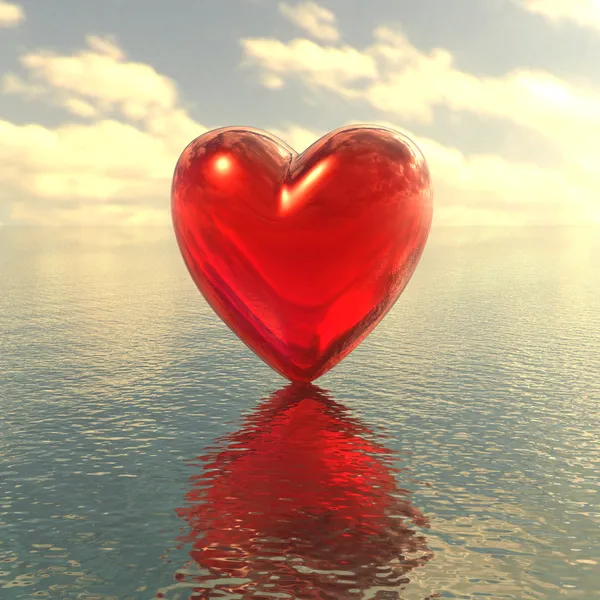 Röd kärlek hjärtat på vatten bakgrund — Stockfoto