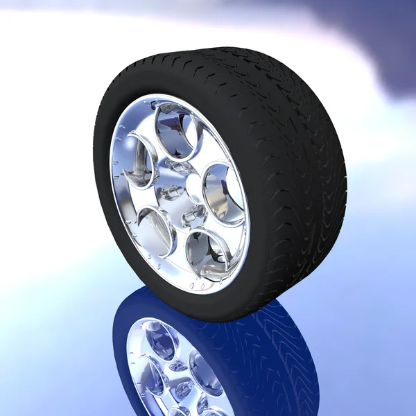 Roue de pneu de voiture avec réflexion — Photo