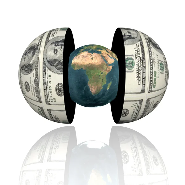 3D-Erde in Hemisphären mit uns Dollar-Textur — Stockfoto