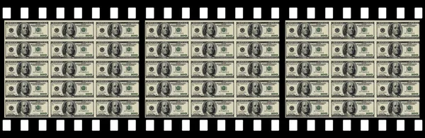 Film with 100 us dollar notes — Stock Photo, Image