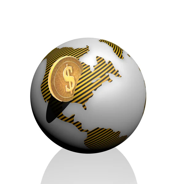 Monedas con globo 3D — Foto de Stock
