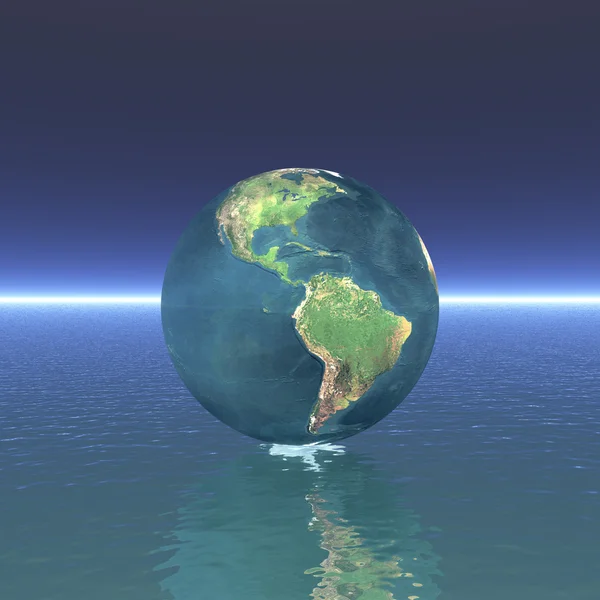 Su üzerinde 3D dünya — Stok fotoğraf