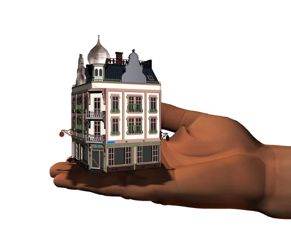 3D house on 3D hand — Stock Photo, Image