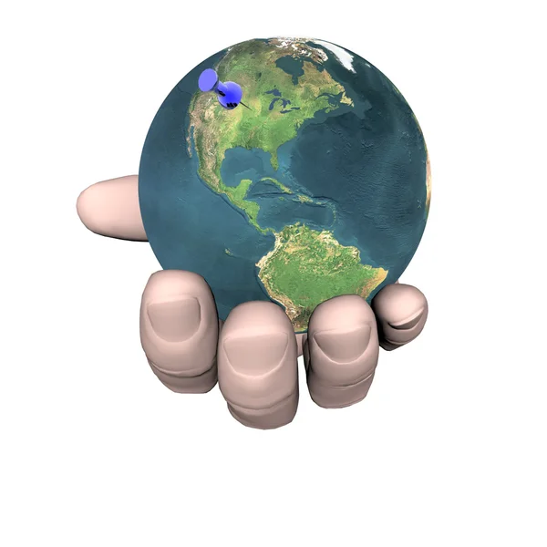 3D earth in bright hand — Stock Photo, Image