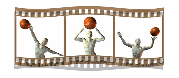 Film avec cyber-garçon 3D avec ballon de basket — Photo