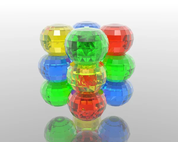 Алмазные разноцветные стеклянные шары с отражением — стоковое фото