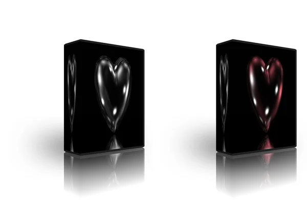 Iki siyah ve kırmızı kalp kutu — Stok fotoğraf