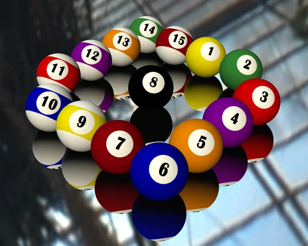 Fifteen pool billiard balls — Stock Photo, Image