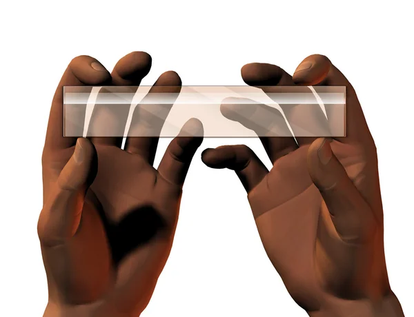 Δύο χέρια με γυαλί αυτοκόλλητο — Φωτογραφία Αρχείου