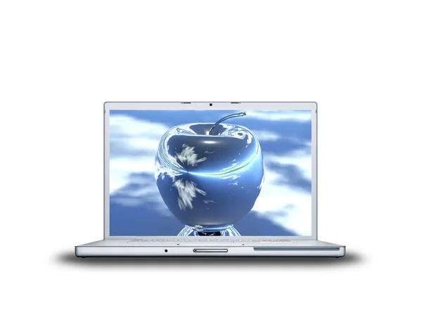 Apple on laptop screen — Stock Photo, Image